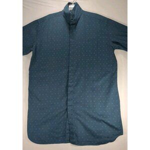 FUBU The Collection Mens 17.5 38/39 Blue Button Down Square Print Dress Shirt